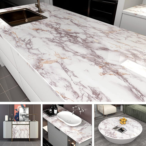 85" x15.8" White Brown Marble Contact Paper Glossy Marble Wallpaper Peel and Stick Countertops for Kitchen Bathroom Counter top Stick Paper Granite Self Adhesive Waterproof Wallpaper by AbaBoorty