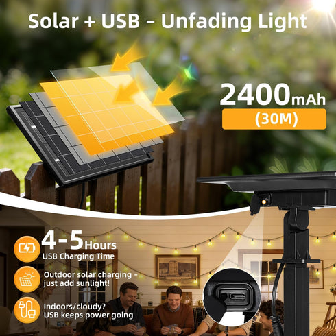 FUANXIEI 100FT G40 30M Bulbs 3 Dimmable Solar Lights Outdoor Waterproof: Shatterproof Patio Lights - Solar Powered