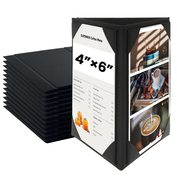 12 Pack Table Tent Triangle Menu Holders 4x6 Inch, 3-Sided PU Leather