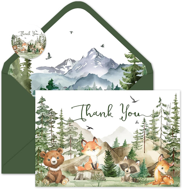 FYSUIMU 50 Pack Woodland Thank You Cards Watercolor Mountain Forest Woodland Animal