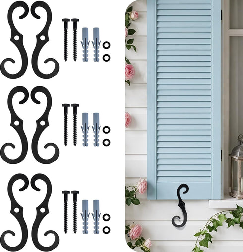 ComfyKit 6 Pack 6.3 Inch Black S Style Shutter Dogs Hardware, Decorative Metal