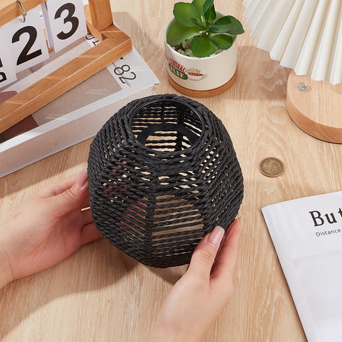 BENECREAT Small Boho Shades Replacement, Black Paper Cord Lampshade Woven Pendant Light Covers Retro Lampshade