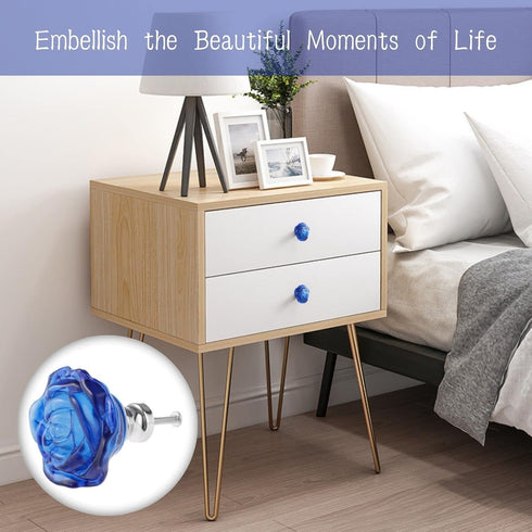 Yetaha Blue Crystal Drawer Knobs, 5PCS Rose Shape Glass Handles for Cabinet Pulls, with Screws