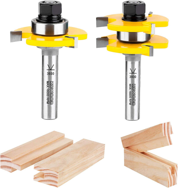 KOWOOD Tongue and Groove Set of 2 Pieces 1/2 Inch Shank Router