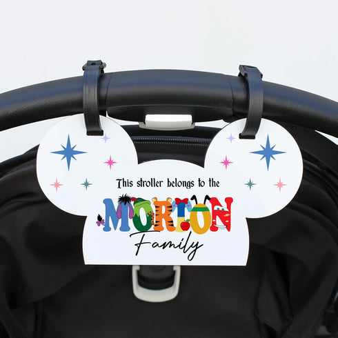 MYETCHEY Personalized Stroller Name Tag, Mouse Ears Sign, Family Stroller License Plate Sign