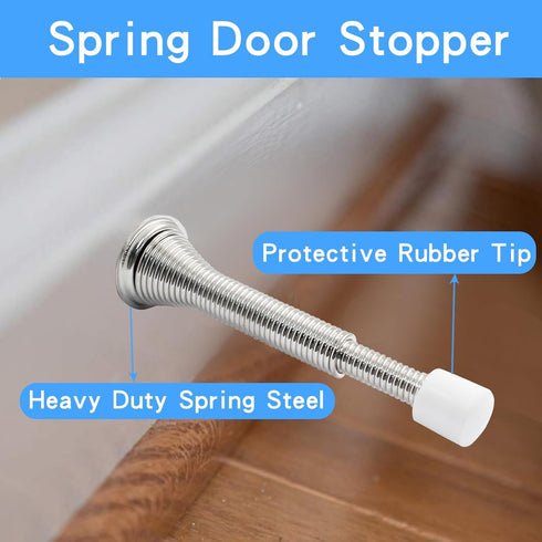 Luomorgo 2 Pcs Spring Door Stopper, Adjustable 3-1/16" to 4-11/16", Wall Door Stoppers with Rubber Bumper Tip