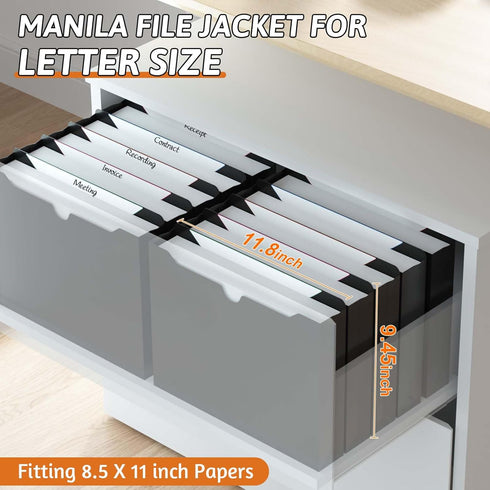 Plastic File Jackets Letter Size, 12 Pack Reinforced Manilla File Pocket Folders, Heavy Duty with Straight Cut Tab, 2