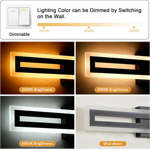 24 Inch, 15W Dimmable 3CCT WILON Modern Bathroom Vanity Light LED Vanity Light, Black Bathroom Lights Over Mirror