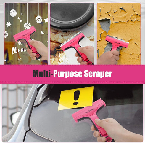 Razor Blade Scraper Tool, 4" Razor Scraper with 20Pcs Replacement Blades, Pink Glass Scraper for Removing Decals