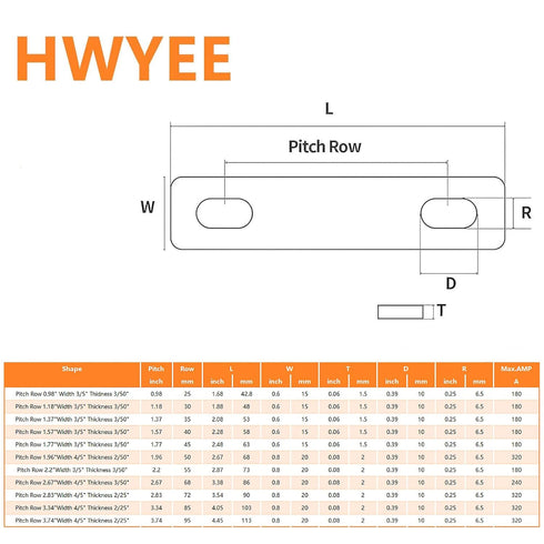 4PCS 3.74IN Pitch Row 2mm Thick Nickel-Plated Bus Bars Connector for Lifepo4 Cell Lithium Battery