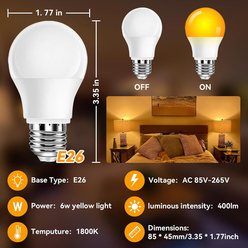 A15 Bulb 1800K, Bulb 7W 40W, E26 (2, Neporal Amber LED Light True Blue Light Blocking Sleep Aid for Bedroom Nursery