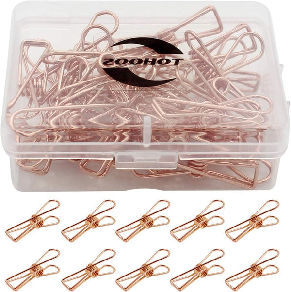 Pack of 25 Multi-Purpose Small Metal Clips, Rose Gold Clothesline Utility Clips