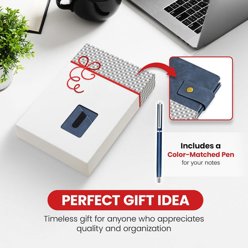 Promot PU Leather Notebook with Pen - A5 Lined Daily Journals for Writing, 200 Pages, Storm Blue