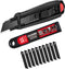 HAUTMEC 18mm Extra Heavy Duty Utility Knife with Double Lock Mechanism and 10pc Blade Set, SK2 Sharp Black Blade for