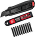 HAUTMEC 18mm Extra Heavy Duty Utility Knife with Double Lock Mechanism and 10pc Blade Set, SK2 Sharp Black Blade for