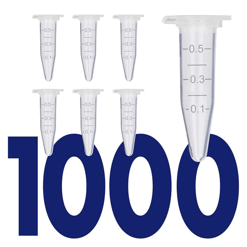 0.5mL Microcentrifuge Tubes with Snap Cap, 1000/Pack, Clear Graduation, Polypropylene Lab Tubes