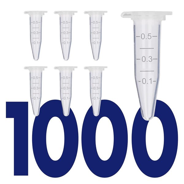 0.5mL Microcentrifuge Tubes with Snap Cap, 1000/Pack, Clear Graduation, Polypropylene Lab Tubes