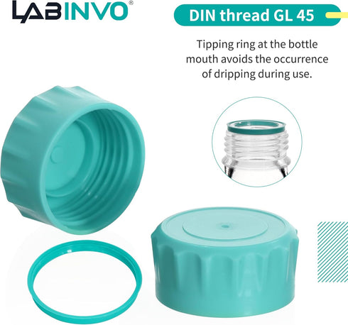 Glass Round Media Storage Bottles, 4pcs, 250ml Volume, Aqua Blue Color, with GL45 Polypropylene Screw Cap