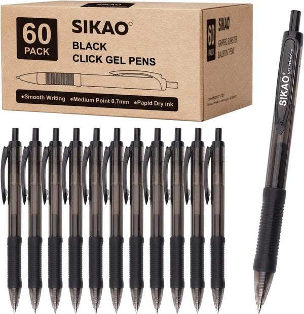Black Gel Pens 60 Pack, Fine Point, Smooth Writing, Retractable Pens, Office Supplies, 0.7 mm