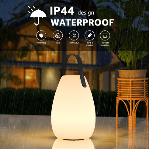 IP44 uuffoo Rechargeable Portable Table Lamp, Cordless RGB Lantern with Remote, Decorative LED Night Light, Waterproof