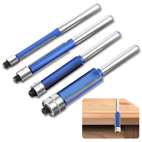 4Pcs 1/4 Inch Set, 1/4", 5/16", 3/8", 1/2" HONUTIGE Top Bearing Flush Trim Router Bits, Shank, Professional Straight