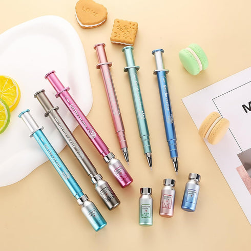 Exasinine Syringe Pens, Luminous Gel Pen Light, Beautiful Ballpoint Pens for School and Office Party Supplies, 6 Pcs