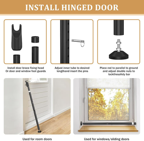 CZMIYRPY 2-in-1 Security2Pack Sliding Door Security Bar and Sliding Glass Door Stoppers Security for Patio, Home, Hotel
