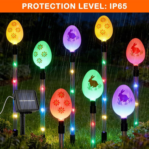 Quivorant 8 IP65 PCS Solar Easter Eggs Stake Lights, Waterproof Multicolor Outdoor Easter Pathway Lights Auto On/Off