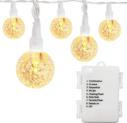 Battery Operated Globe String Lights 16FT Waterproof 30 LED 8 Modes Outdoor