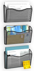 Wall File Organizer, Mesh Hanging File Organizer with 3 Single Pockets for Home Office Organization and Storage