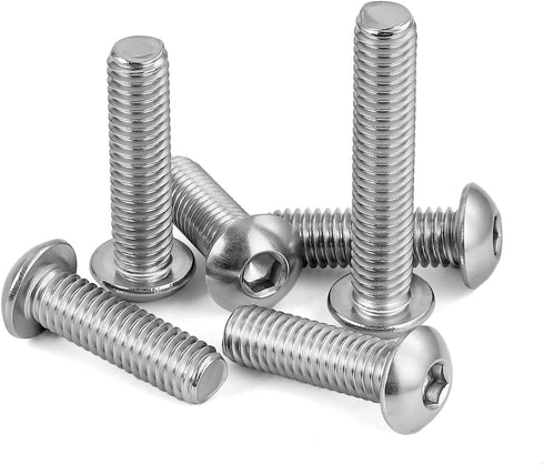 3/8-16 x 2" Button Head Socket Cap Screws - 304 Stainless Steel 18-8, Bright Finish, Fully Threaded, 10 PCS