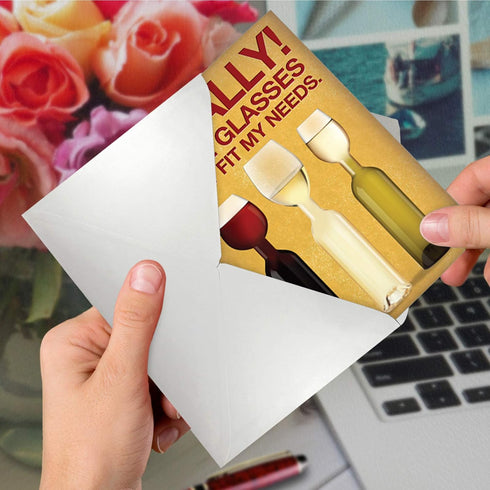 NobleWorks Funny Happy Birthday Card with Envelope - Colorful Humor Greeting Note, Wine Glass Needs 9978