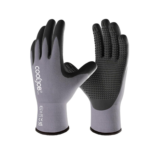 COOLJOB 6 Pairs Nitrile Rubber Coated Nylon Safety Work Gloves, Dotted for Non-Slip Grip, Large Pack for Warehouse and