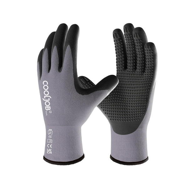 COOLJOB 6 Pairs Nitrile Rubber Coated Nylon Safety Work Gloves, Dotted for Non-Slip Grip, Large Pack for Warehouse and