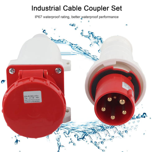 380-415V 63A Electrical Cord Connector - Waterproof 3P+N+E 5 Pin Power Socket for 6-16mm² Cable