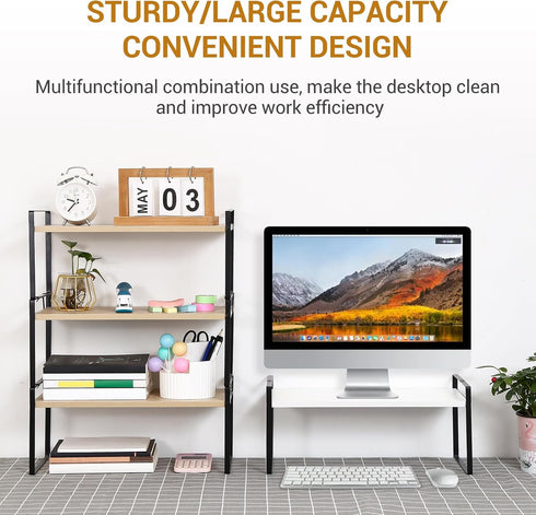 YGYQZ Wood Office Desk Shelf Organizer - Cute Dresser Top Storage Rack for Women, Men, and Kids