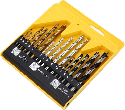 Set, Box,16 Titanium and Nickel Plated Twist Drill Bit Fast Cutting, Versatile,Durable, for Metal, Masonry
