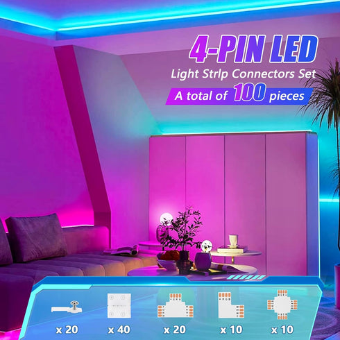 4-Pin 10mm RGB LED Light Strip Connectors, 100 Pieces Solderless Adapter Terminal for SMD 5050 RGB Strips