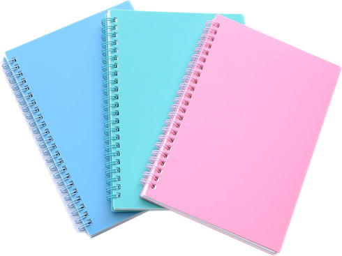 Yansanido Spiral Notebook, 3 Pcs A5, Thick Plastic Hardcover, 80 Sheets - 160 Pages, 3 Color Journals for Study