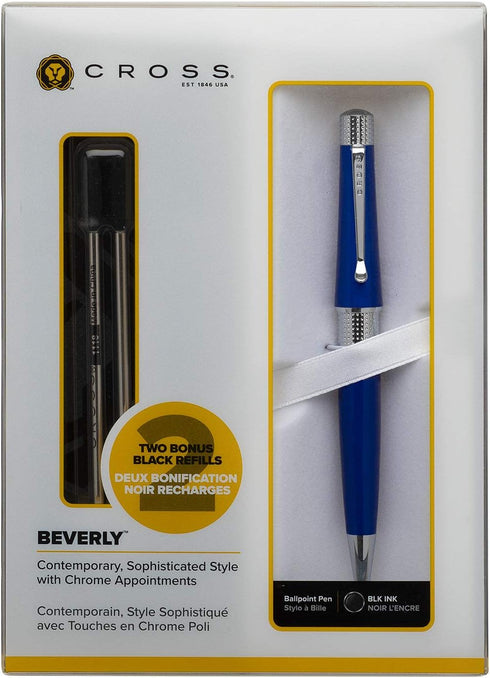 Cross Beverly Ballpoint Pen, Medium Point, Blue Barrel, Black Ink