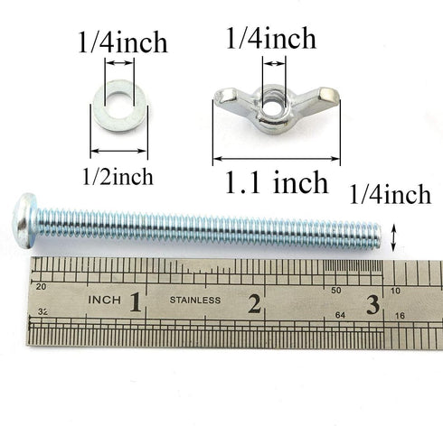 5 Sets Screw Bolts with Wing Nut, Zinc Plated Carbon Steel Mounting Hardware Fitting Fastenings for 1/4"-20