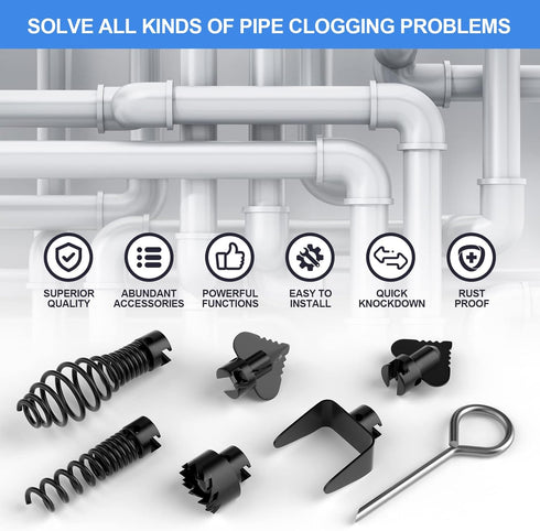 7PCS Drain Cleaner Combination Cutter Head Set, 16mm Manganese Steel for Drain Cleaning Machines