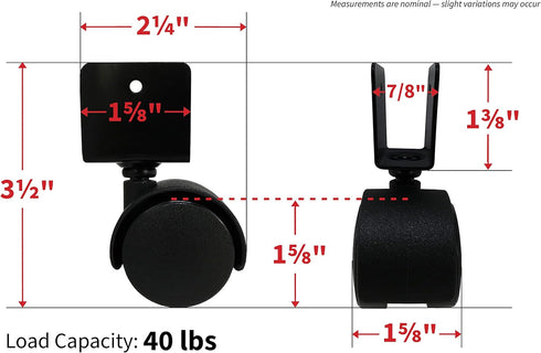 Shepherd Hardware 9420 1-5/8-Inch Twin Wheel Office Chair Caster, 11/16-Inch U-Bracket, 40-lb Load Capacity, 2-Pack,