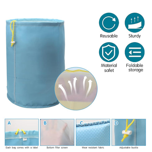 ERTOOE 5Pack 5 Gardening,Juice(25,73,120,160,220 Gallon Filter Bags,Reusable Nylon Mesh Filter Bags with Storage Pouch