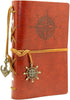EvZ Leather Writing Journal Notebook, 7 Inches, Vintage Nautical Spiral, Unlined Paper, Red Brown