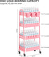 Recximi 4 Tier Rolling Cart Metal with Lockable Wheels, Four Tiered Pink Trolley Cart on Wheels, Utility Storage