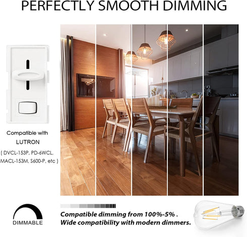 ST21 Bulb 5W(60 Dimmable 3000K Bulb E26 (6-Pack) (5W-Soft LVWIT LED Filament Watt Equivalent) Soft White Vintage Edison