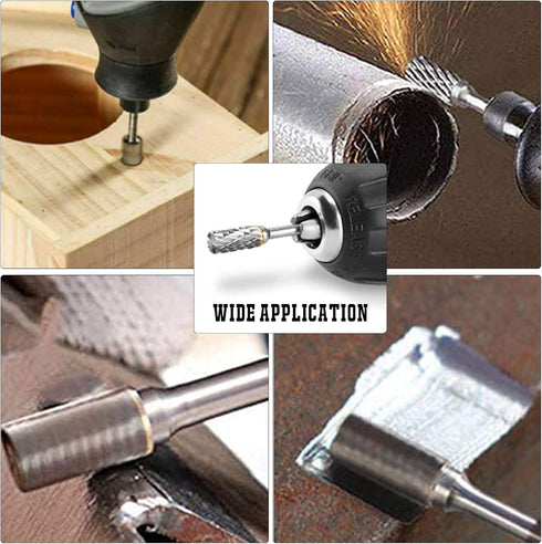 BIGOU Carbide Rotary Burr Set - 10PCS Double Cut Carving Burr Bits, Tungsten Carbide 1/8" Shank for DIY Metal Polishing
