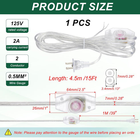 PATIKIL 15 Feet Lamp Cord with Plug, UL List Lamp Power Cord with Full Range Rotary Lamp Switch Stripped Ends Ready