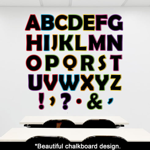 Qyeahkj 300 PCS Large 7" Font Bulletin Board Letters, Black with Rainbow Neon Decoration Border for Classroom Decor